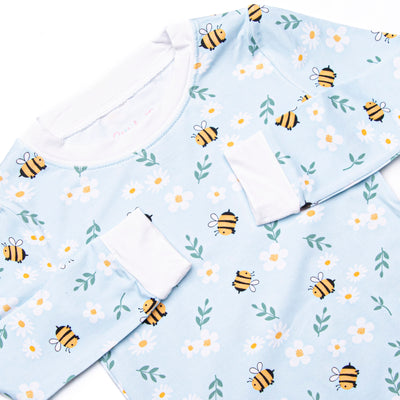 Bumble Bee Blues Bamboo Pajama Set, Blue