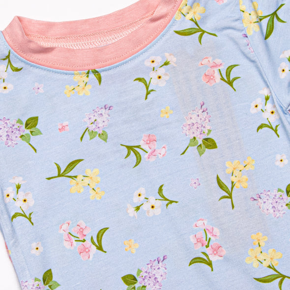 Flower Bed Blooms Bamboo Pajama Short Set, Blue