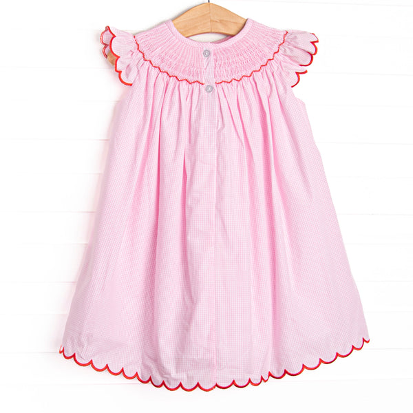 Penmanship Perfection Smocked Bishop Dress, Pink Gingham