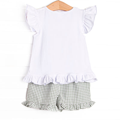 Preparatory Patch Applique Ruffle Short Set, Green
