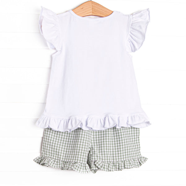 Preparatory Patch Applique Ruffle Short Set, Green