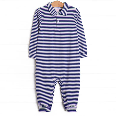 Levi Long Romper, Royal Blue Stripe