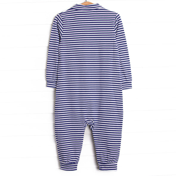 Levi Long Romper, Royal Blue Stripe