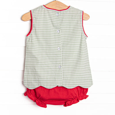 Grade School Gingham Applique Diaper Set, Green