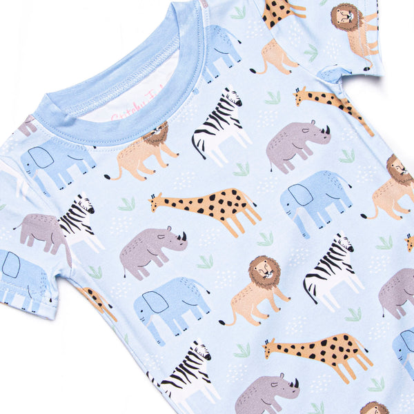 Safari Summer Bamboo Pajama Short Set, Blue