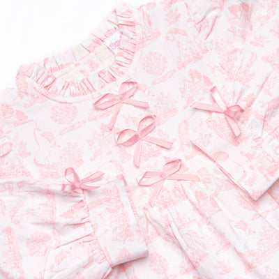 Fabled Fairytale Ruffle Neck Long Sleeve Bloomer Set, Pink