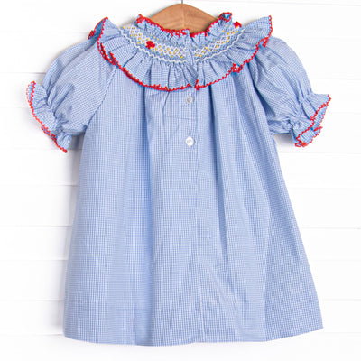Back to School Bows Smocked Dress, Blue