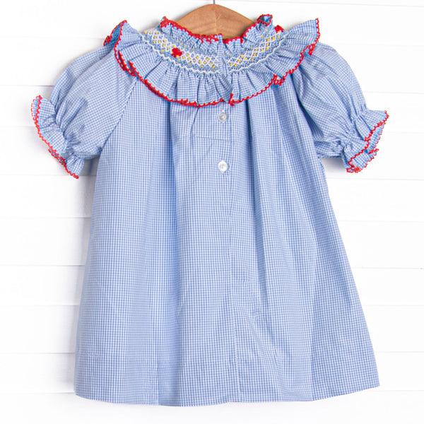Back to School Bows Smocked Dress, Blue