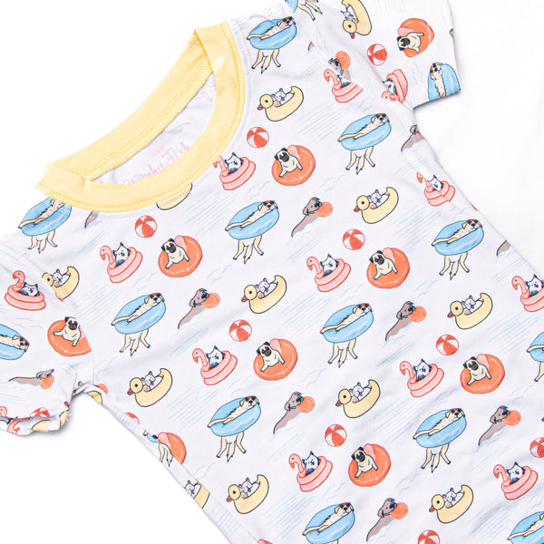 Pool Day Pooch Bamboo Pajama Short Set, Yellow