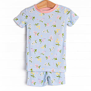 Flower Bed Blooms Bamboo Pajama Short Set, Blue