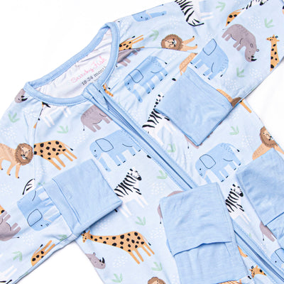 Safari Summer Bamboo Zippy Pajama, Blue