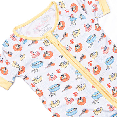 Pool Day Pooch Bamboo Short Zippy Pajama, Yellow