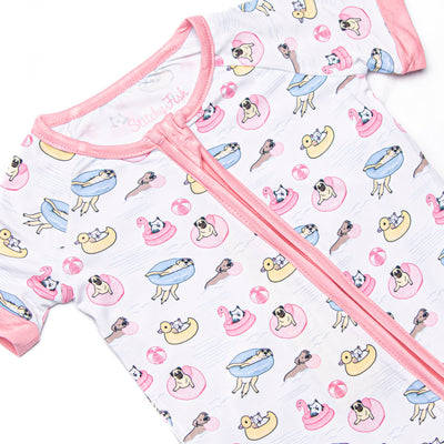 Pool Day Pooch Bamboo Short Zippy Pajama, Pink