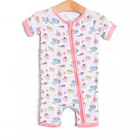 Pool Day Pooch Bamboo Short Zippy Pajama, Pink