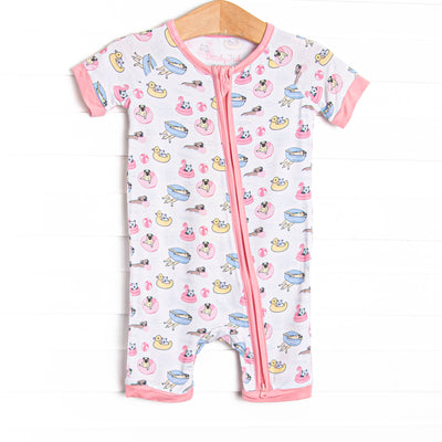 Pool Day Pooch Bamboo Short Zippy Pajama, Pink