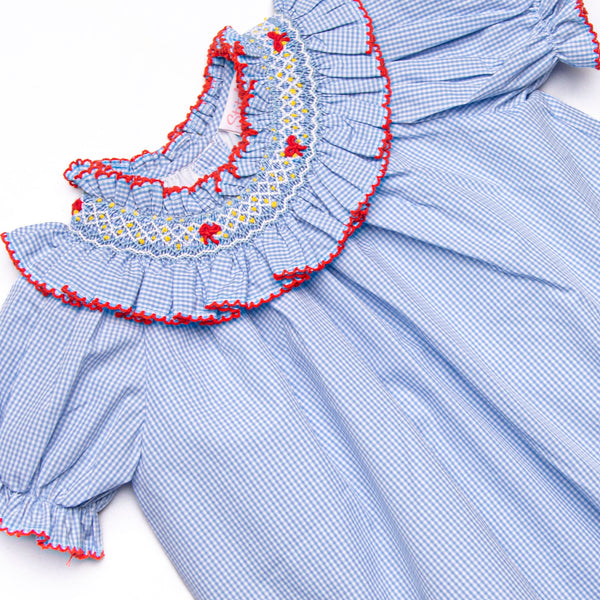 Back to School Bows Smocked Dress, Blue