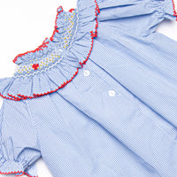 Back to School Bows Smocked Dress, Blue