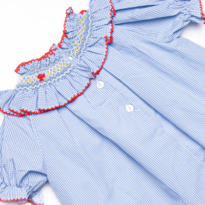 Back to School Bows Smocked Dress, Blue