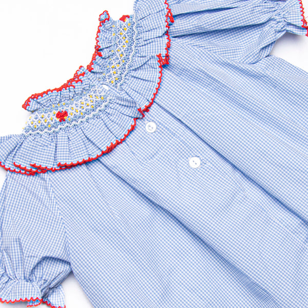 Back to School Bows Smocked Dress, Blue