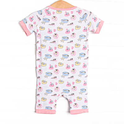 Pool Day Pooch Bamboo Short Zippy Pajama, Pink