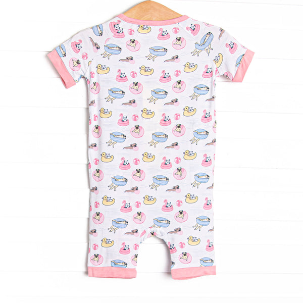 Pool Day Pooch Bamboo Short Zippy Pajama, Pink