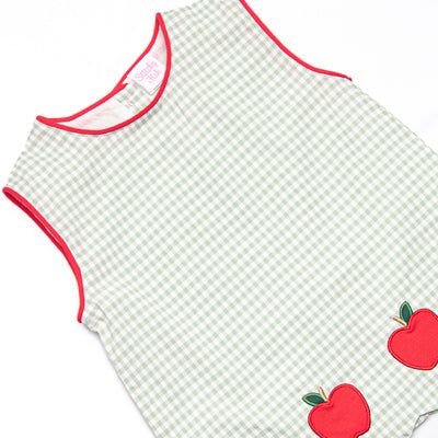 Grade School Gingham Applique Diaper Set, Green