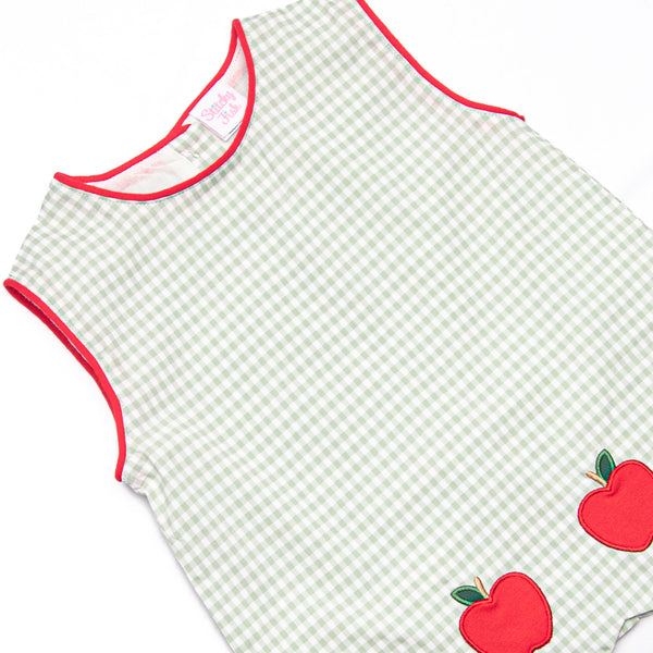 Grade School Gingham Applique Diaper Set, Green