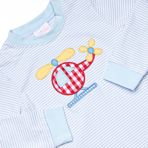 Helicopter Applique Romper, Blue