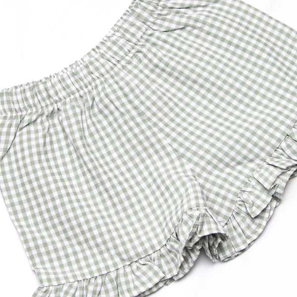 Preparatory Patch Applique Ruffle Short Set, Green