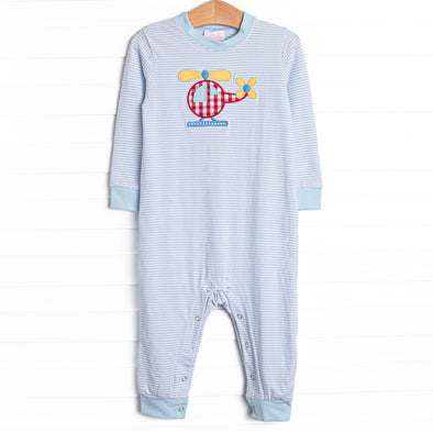 Helicopter Applique Romper, Blue
