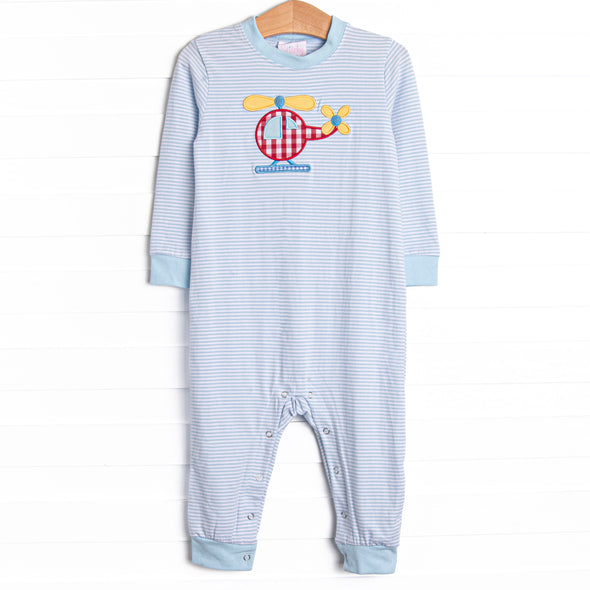 Helicopter Applique Romper, Blue