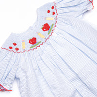 Honor Roll Ready Smocked Bishop Dress, Blue Seersucker