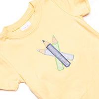 Colored Pencil Pal Applique Short Set, Yellow