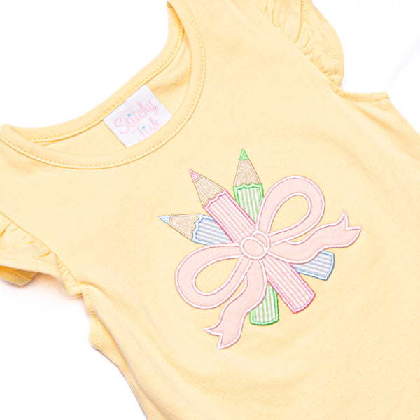 Colored Pencil Pal Applique Ruffle Short Set, Pink