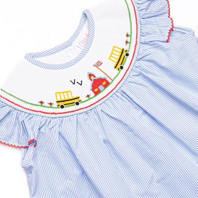 School House Scholar Smocked Ruffle Short Set, Blue