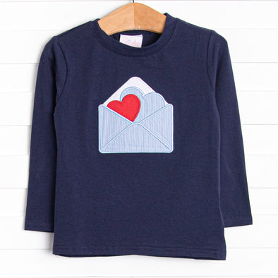 Heartfelt Note Applique Top, Navy