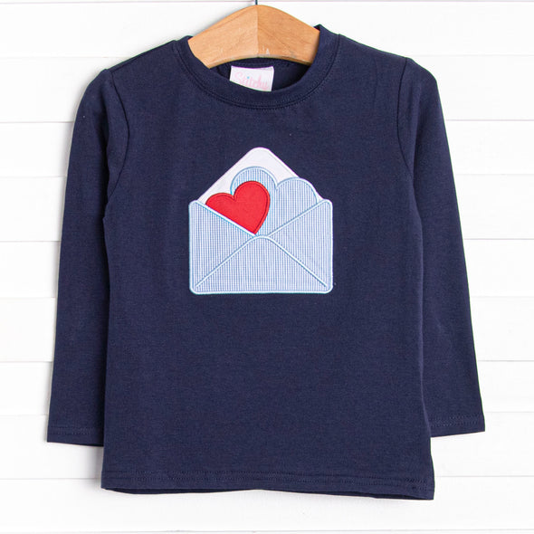 Heartfelt Note Applique Top, Navy