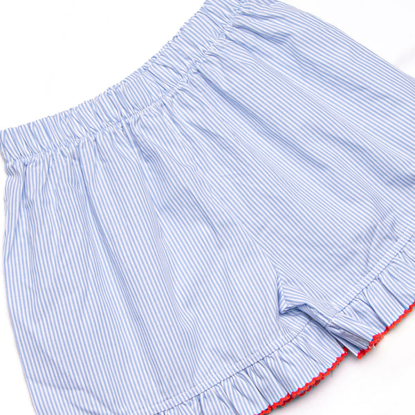 School House Scholar Smocked Ruffle Short Set, Blue
