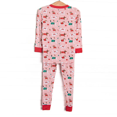Pups and Presents Bamboo Pajama Set, Pink