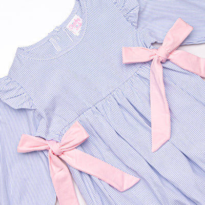 Willa Side Tie Long Sleeve Bubble, Blue Stripe