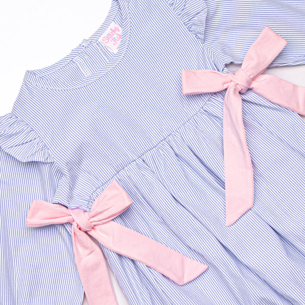 Willa Side Tie Long Sleeve Bubble, Blue Stripe