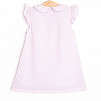 Crab Walk Cutie Embroidered Dress, Pink Seersucker