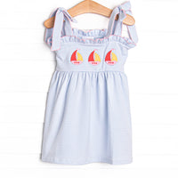 All Hands on Deck Applique Dress, Blue Stripe