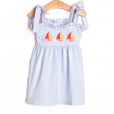 All Hands on Deck Applique Dress, Blue Stripe