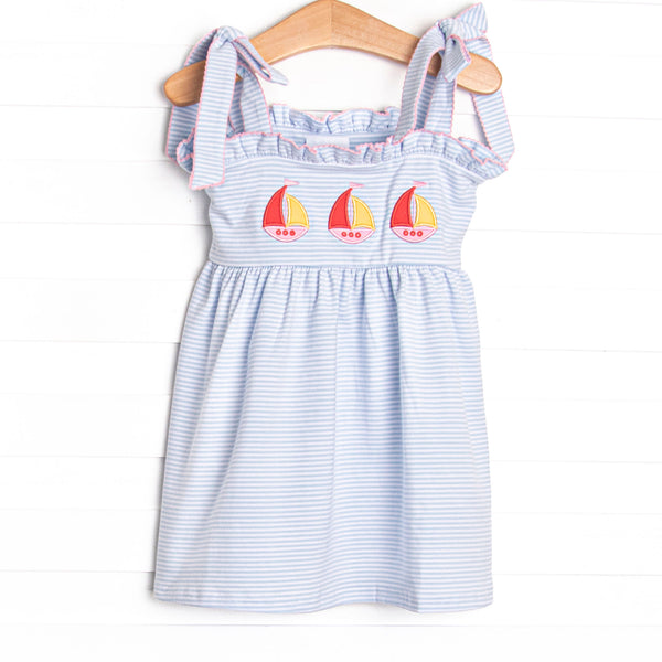 All Hands on Deck Applique Dress, Blue Stripe