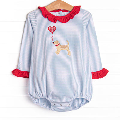 Heart On A String Applique Ruffle Bubble, Red