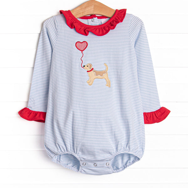 Heart On A String Applique Ruffle Bubble, Red