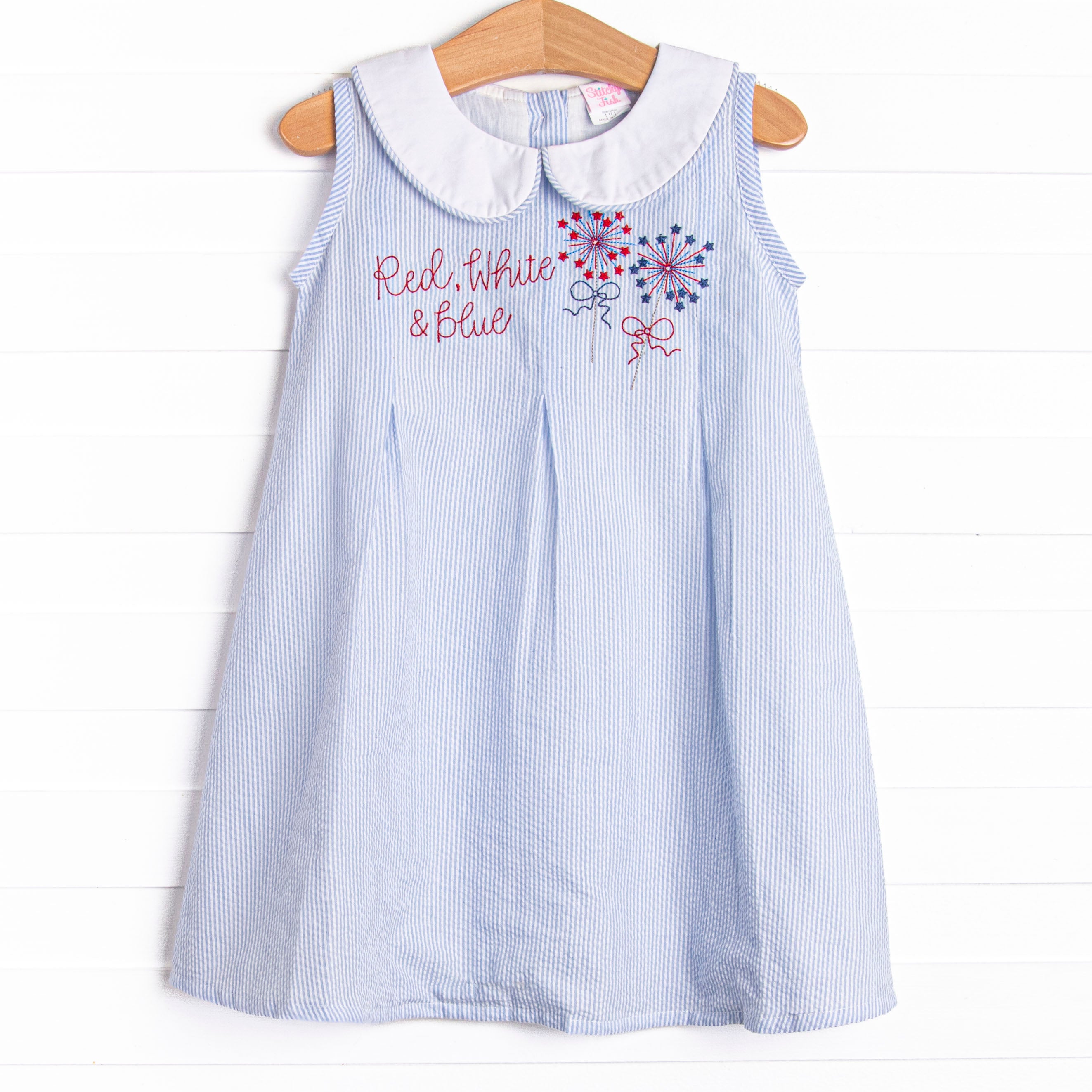 Light Up the Night Embroidered Dress, Blue Seersucker Stitchy Fish Light Up the Night Embroidered Dress, Blue Seersucker Stitchy Fish
