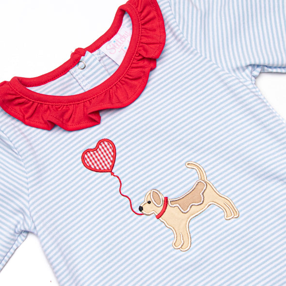 Heart On A String Applique Ruffle Bubble, Red