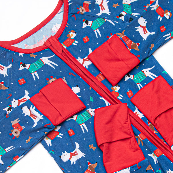 Pups and Presents Bamboo Zippy Pajama, Navy